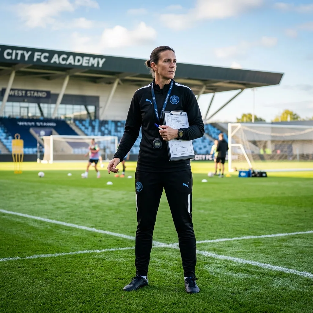 Coach Jordan coaching a player on the pitch