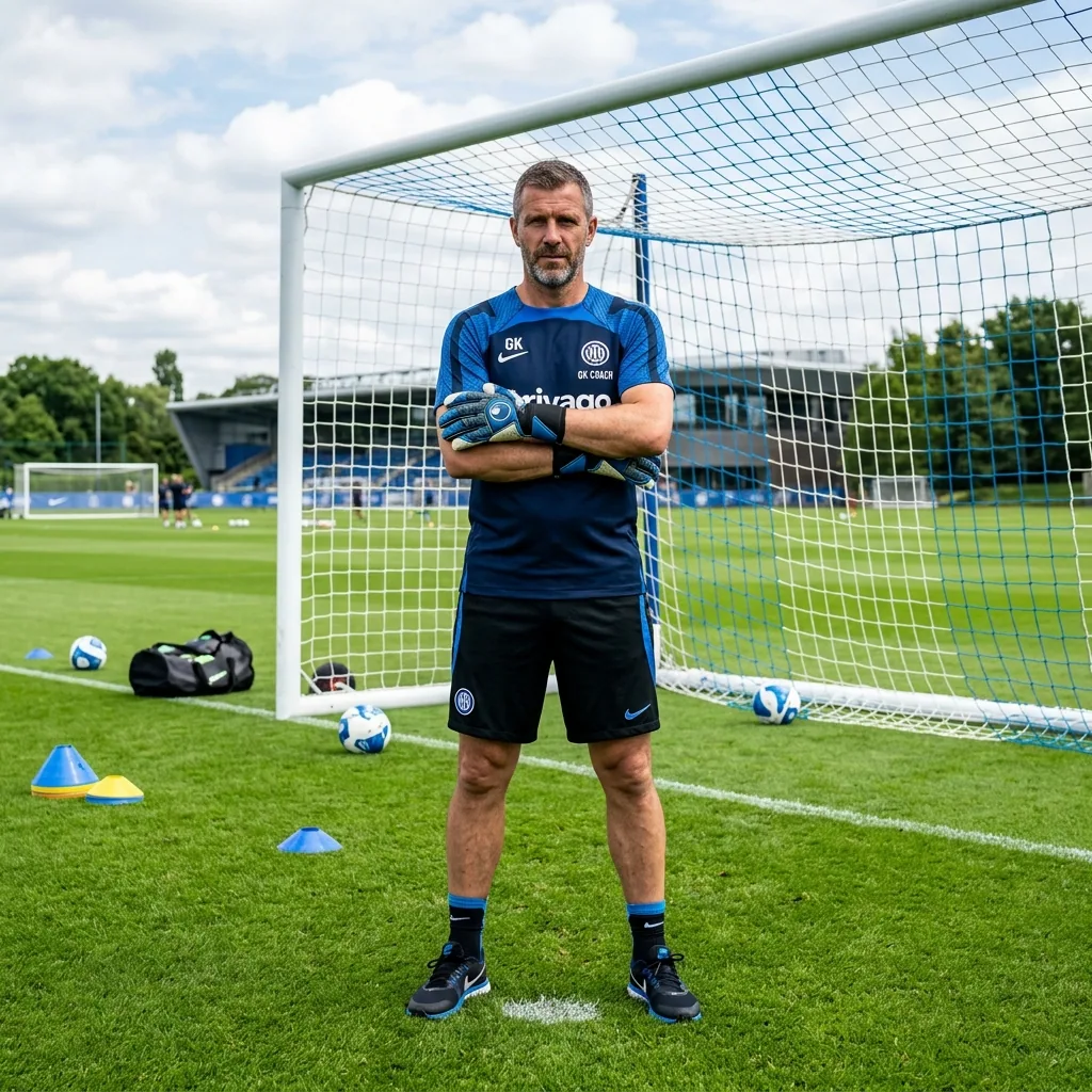 Coach Miller standing in front of the goal